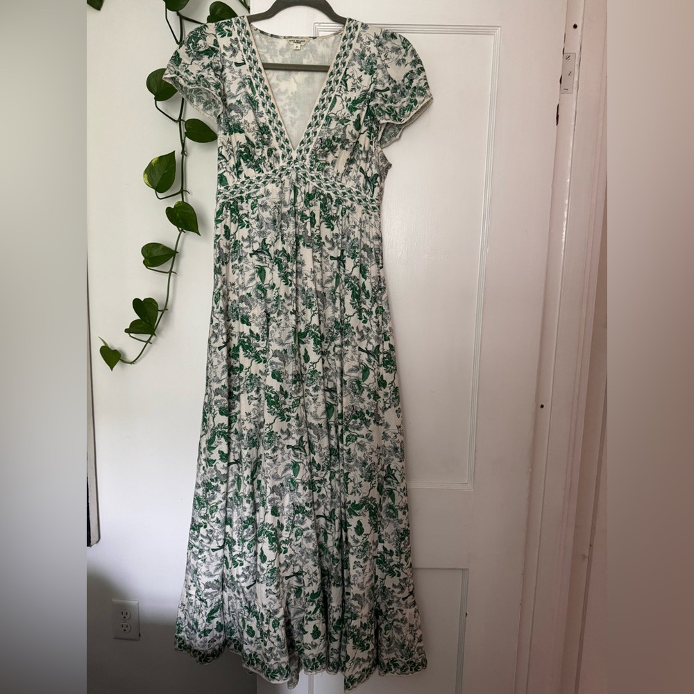 Max Studio Green and Cream Floral Maxi Dress